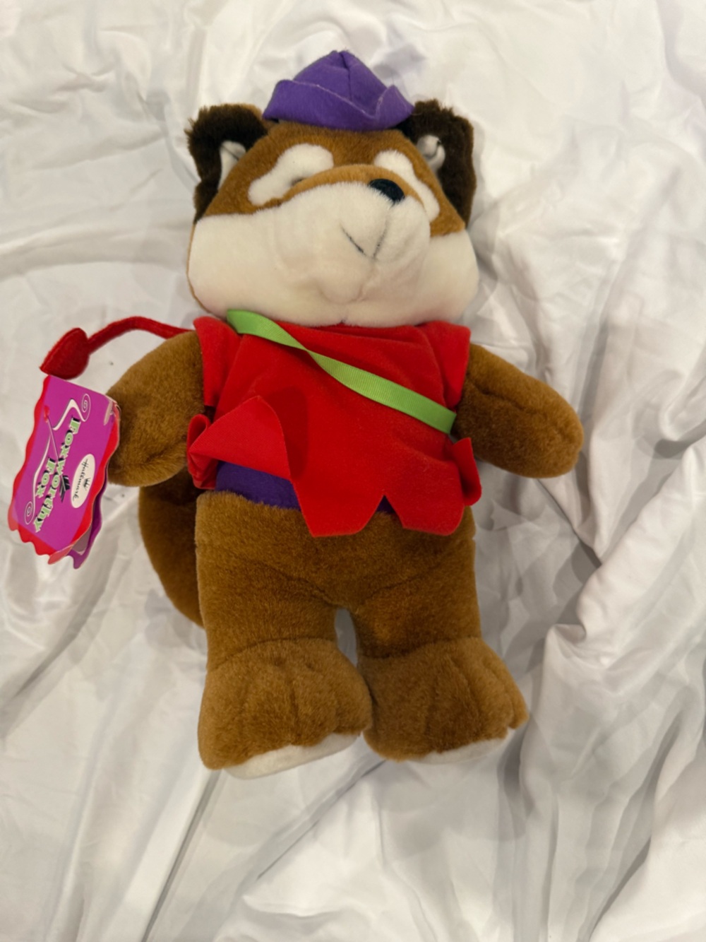 “Foxy Foxworth” Plush Bear with Red Cape and Green Ribbon